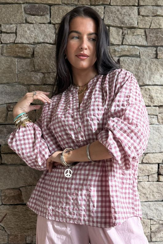 Nonni Gingham Nero Blouse Indian Pink